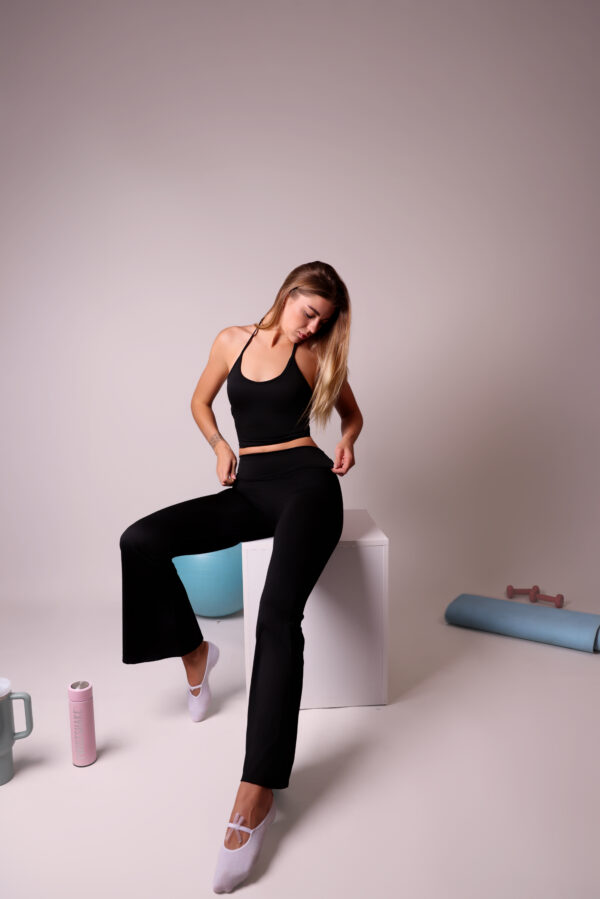Halter Tie Tank & Flare Pant Set - Black - Image 2