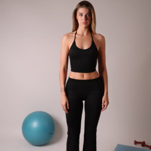 Halter Tie Tank & Flare Pant Set - Black