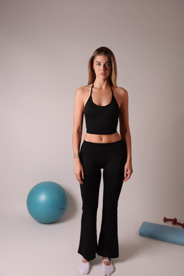 Halter Tie Tank & Flare Pant Set - Black