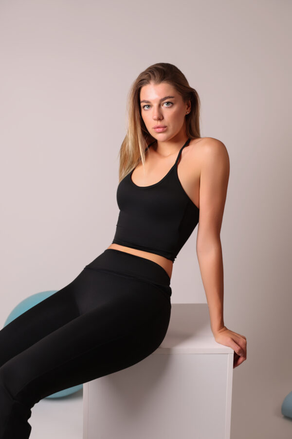 Halter Tie Tank & Flare Pant Set - Black - Image 5